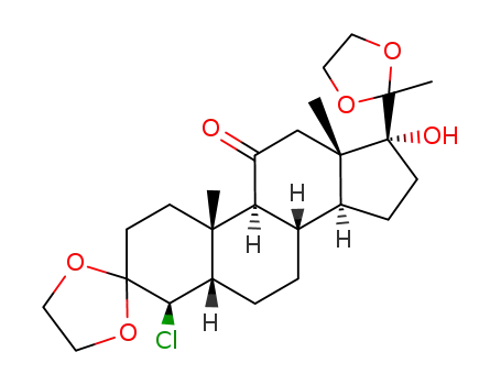 Molecular Structure of 124226-80-8 (3,3;20,20-bis-ethanediyldioxy-4β-chloro-17-hydroxy-5β-pregnan-11-one)