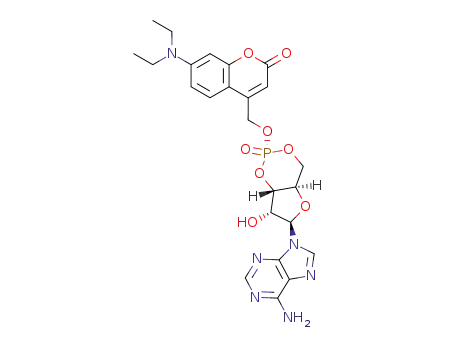Molecular Structure of 339291-47-3 (equatorial-[7-(diethylamino)coumarin-4-yl]methyl adenosine cyclic 3',5'-monophosphate)