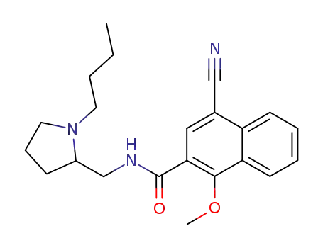 Molecular Structure of 149649-22-9 (N-[(1-BUTYL-2-PYRROLIDINYL)METHYL]-4-CYANO-1-METHOXY-2-NAPHTHALENECARBOXAMIDE)