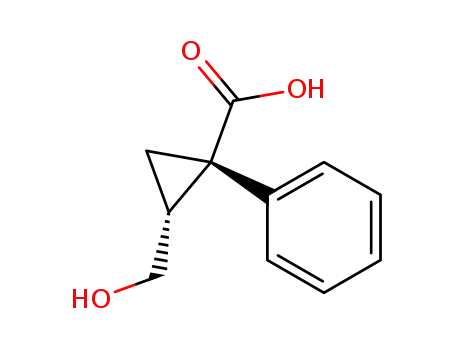 Molecular Structure of 66823-04-9 ((1R,2S)-2-(Hydroxymethyl)-1-phenylcyclopropanecarboxylic acid)
