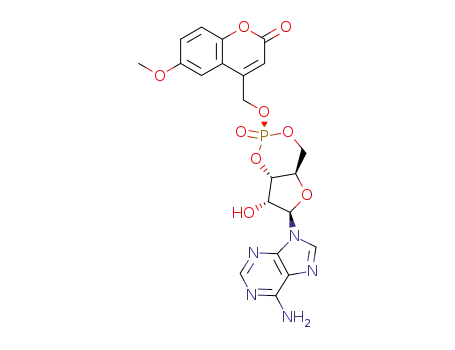 Molecular Structure of 402755-30-0 (axial-(6-methoxycoumarin-4-yl)methyl adenosine cyclic 3',5'-monophosphate)
