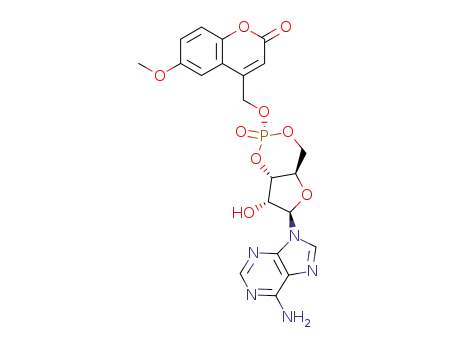 Molecular Structure of 402755-32-2 (equatorial-(6-methoxycoumarin-4-yl)methyl adenosine cyclic 3',5'-monophosphate)