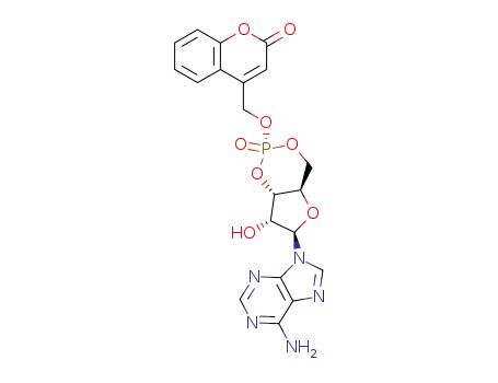 Molecular Structure of 402755-29-7 (equatorial-(coumarin-4-yl)methyl adenosine cyclic 3',5'-monophosphate)