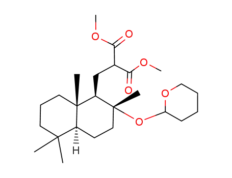 Molecular Structure of 188539-97-1 (2-[(1R,2R,4aS,8aS)-2,5,5,8a-Tetramethyl-2-(tetrahydro-pyran-2-yloxy)-decahydro-naphthalen-1-ylmethyl]-malonic acid dimethyl ester)
