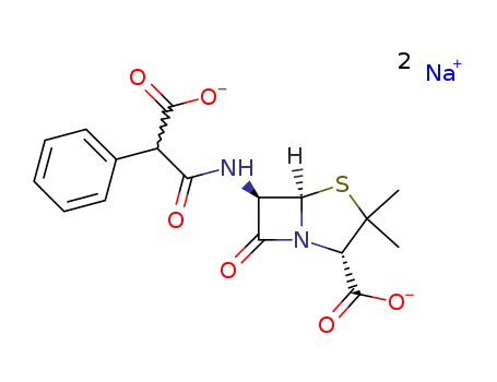 Molecular Structure of 27025-51-0 (4-Thia-1-azabicyclo[3.2.0]heptane-2-carboxylicacid, 6-[(2-carboxy-2-phenylacetyl)amino]-3,3-dimethyl-7-oxo-, sodium salt(1:1), (2S,5R,6R)-)