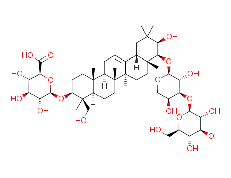 Molecular Structure of 1161733-93-2 (22-O-β-D-glucopyranosyl-(1->3)-α-L-arabinopyranosyl-3-O-β-D-glucuronopyranosyl-soyasapogenol A)