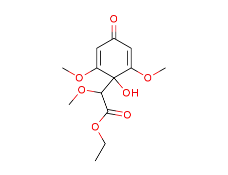 Molecular Structure of 29137-73-3 ((1-Hydroxy-2,6-dimethoxy-4-oxo-cyclohexa-2,5-dienyl)-methoxy-acetic acid ethyl ester)