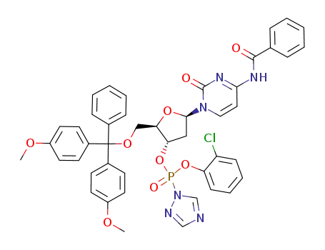 Molecular Structure of 76964-04-0 (Cytidine, N-benzoyl-5'-O-[bis(4-methoxyphenyl)phenylmethyl]-2'-deoxy-,
3'-(2-chlorophenyl 1H-1,2,4-triazol-1-ylphosphonate))