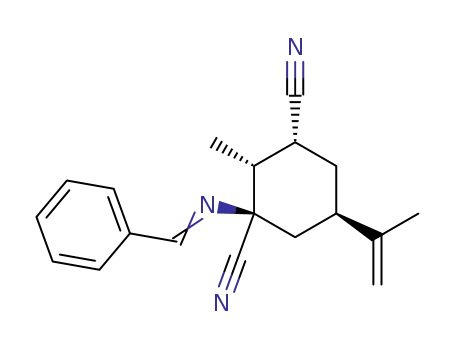Molecular Structure of 155385-82-3 ((-)-1-benzylideneamino-2R-methyl-5R-(1-methylethenyl)cyclohexane-1R,3R-dicarbonitrile)
