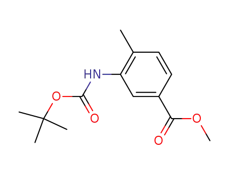 Molecular Structure of 330807-44-8 (3-((tert-butoxycarbonyl)amino)-4-methylbenzoic acid methyl ester)