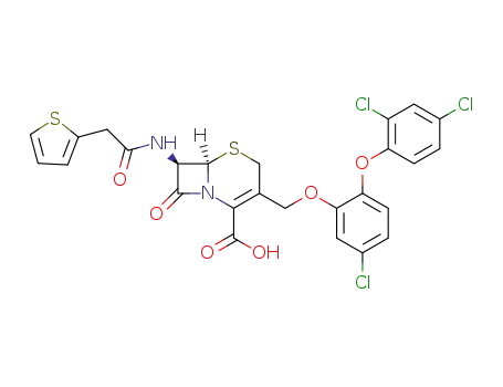 Molecular Structure of 371914-92-0 ((6R,7R)-3-[5-Chloro-2-(2,4-dichlorophenoxy)phenoxymethyl]-7-[2-(2-thienyl)acetamido]-3-cephem-4-carboxylic acid)