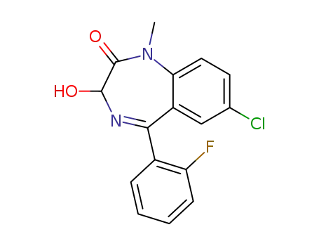 Molecular Structure of 52391-89-6 (7-chloro-5-(2-fluorophenyl)-1,3-dihydro-3-hydroxy-1-methyl-2H-1,4-benzodiazepin-2-one)