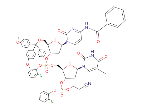 3-Thymidylic acid, N-benzoyl-5-O-(bis(4-methoxyphenyl)phenylmethyl)-P-(2-chlorophenyl)-2-deoxycytidylyl-(3.5)-, 2-chlorophenyl 2-cyanoethyl ester