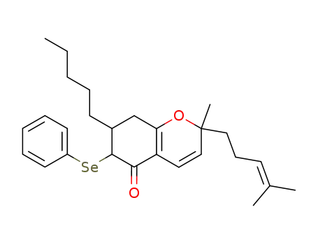 Molecular Structure of 83406-12-6 (2-Methyl-2-(4-methyl-pent-3-enyl)-7-pentyl-6-phenylselanyl-2,6,7,8-tetrahydro-chromen-5-one)
