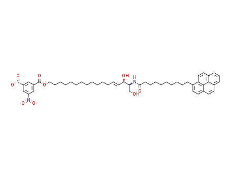 Molecular Structure of 448210-97-7 (3,5-Dinitro-benzoic acid (E)-(15R,16S)-15,17-dihydroxy-16-(10-pyren-1-yl-decanoylamino)-heptadec-13-enyl ester)