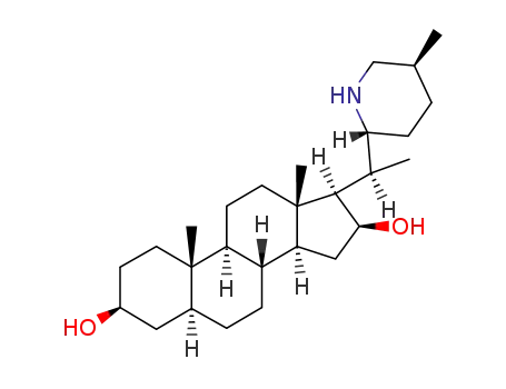 Molecular Structure of 1449-16-7 ((3beta,5alpha,16beta,17beta)-17-{(1S)-1-[(2S,5S)-5-methylpiperidin-2-yl]ethyl}androstane-3,16-diol)