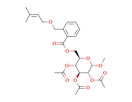 Molecular Structure of 850848-12-3 (methyl 2,3,4-tri-3-O-acetyl-6-O-[2-(prenyloxymethyl)benzoyl]-α-D-glucopyranoside)