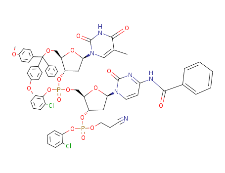 3'-Cytidylic acid,5'-O-[bis(4-methoxyphenyl)phenylmethyl]-P-(2-chlorophenyl)thymidylyl-(3'®5')-N-benzoyl-2'-deoxy-,2-chlorophenyl 2-cyanoethyl ester (9CI)