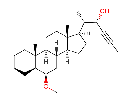 Molecular Structure of 81477-15-8 (6β-methoxy-3α,5-cyclo-26,27-bisnor-5α-cholest-23-yn-22β-ol)