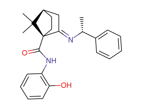 Molecular Structure of 128013-80-9 ((1S,4R)-7,7-Dimethyl-2-[(E)-(R)-1-phenyl-ethylimino]-bicyclo[2.2.1]heptane-1-carboxylic acid (2-hydroxy-phenyl)-amide)