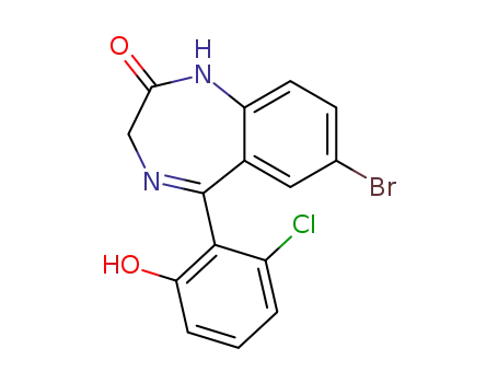 Molecular Structure of 74077-25-1 (7-bromo-5-(2-chloro-6-hydroxyphenyl)-1,3-dihydro-2H-1,4-benzodiazepin-2-one)