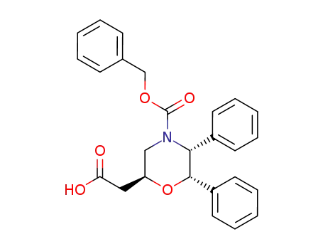 Molecular Structure of 213687-65-1 ((2S,5R,6S)-2-(4-benzyloxycarbonyl-5,6-diphenyl-1,2,5,6-tetrahydro-4H-1,4-oxazin-2-yl)acetic acid)
