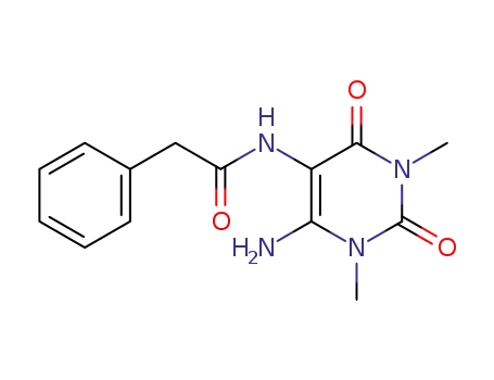 Molecular Structure of 5417-22-1 (Acetamide,  N-(6-amino-1,2,3,4-tetrahydro-1,3-dimethyl-2,4-dioxo-5-pyrimidinyl)-2-phenyl-  (8CI))
