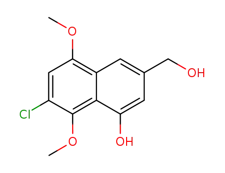 Molecular Structure of 152039-15-1 (6-Chloro-4-hydroxy-5,8-dimethoxy-2-(hydroxymethyl)naphthalene)