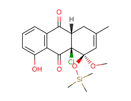 Molecular Structure of 108637-78-1 ((1R,4aS,9aR)-9a-Chloro-8-hydroxy-1-methoxy-3-methyl-1-trimethylsilanyloxy-1,4,4a,9a-tetrahydro-anthraquinone)