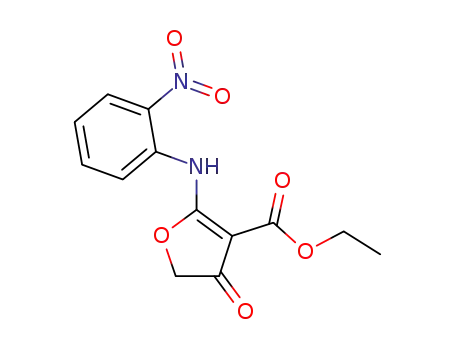 Molecular Structure of 152645-34-6 (4,5-Dihydro-2-<(2-nitrophenyl)amino>-4-oxo-3-furancarboxylic acid ethyl ester)