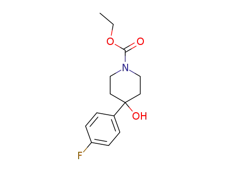 Molecular Structure of 82387-58-4 (1-Piperidinecarboxylic acid, 4-(4-fluorophenyl)-4-hydroxy-, ethyl ester)