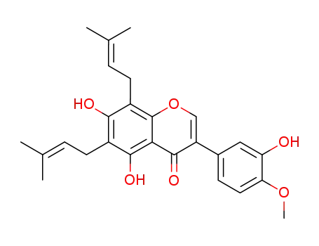 Molecular Structure of 87530-21-0 (4H-1-Benzopyran-4-one,
5,7-dihydroxy-3-(3-hydroxy-4-methoxyphenyl)-6,8-bis(3-methyl-2-butenyl
)-)