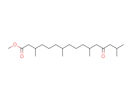 Molecular Structure of 102899-50-3 (2,6,10,14-Tetramethyl-pentadecanon-<sup>(12)</sup>-carbonsaeure-<sup>(1)</sup>-methylester)