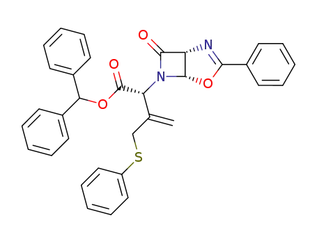 Molecular Structure of 67977-85-9 ((R)-2-((1R,5S)-7-Oxo-3-phenyl-4-oxa-2,6-diaza-bicyclo[3.2.0]hept-2-en-6-yl)-3-phenylsulfanylmethyl-but-3-enoic acid benzhydryl ester)