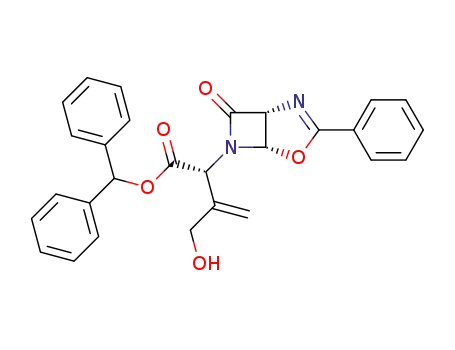 Molecular Structure of 67977-88-2 ((S)-3-Hydroxymethyl-2-((1S,5R)-7-oxo-3-phenyl-4-oxa-2,6-diaza-bicyclo[3.2.0]hept-2-en-6-yl)-but-3-enoic acid benzhydryl ester)