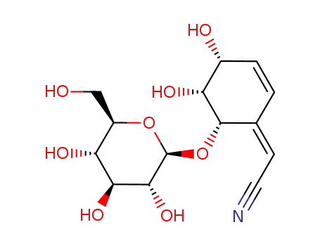 Molecular Structure of 72523-59-2 ((2Z)-[(4S,5S,6S)-6-(beta-D-glucopyranosyloxy)-4,5-dihydroxycyclohex-2-en-1-ylidene]ethanenitrile)