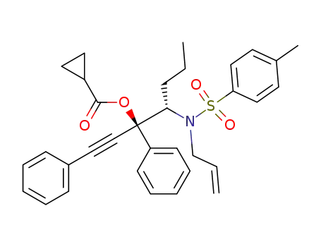 Molecular Structure of 1427519-95-6 ((3S,4S)-4-(N-allyl-4-methylphenylsulfonamido)-1,3-diphenylhept-1-yn-3-yl cyclopropanecarboxylate)