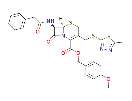 Molecular Structure of 107447-96-1 (7-phenylacetylamino-3-(2-methyl-1,3,4-thiadiazol-5-yl)thiomethyl-3-cephem-4-carboxylic acid p-methoxybenzyl ester)