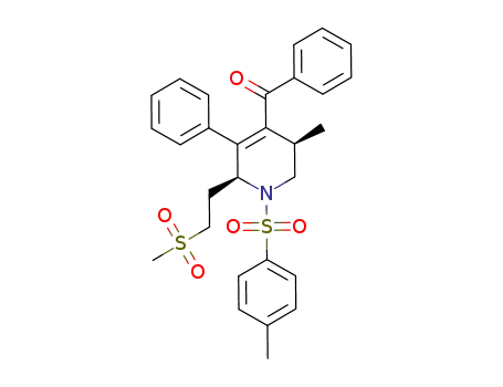 Molecular Structure of 1427520-30-6 (((3R,6S)-3-methyl-6-(2-(methylsulfonyl)ethyl)-5-phenyl-1-tosyl-1,2,3,6-tetrahydropyridin-4-yl)(phenyl)methanone)