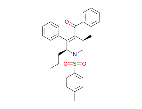 Molecular Structure of 1427520-28-2 (((3R,6S)-3-methyl-5-phenyl-6-propyl-1-tosyl-1,2,3,6-tetrahydropyridin-4-yl)(phenyl)methanone)