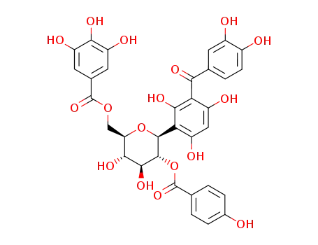 Molecular Structure of 92631-85-1 (maclurin 3-C-(2''-O-p-hydroxybenzoyl-6''-O-galloyl)-β-D-glucoside)