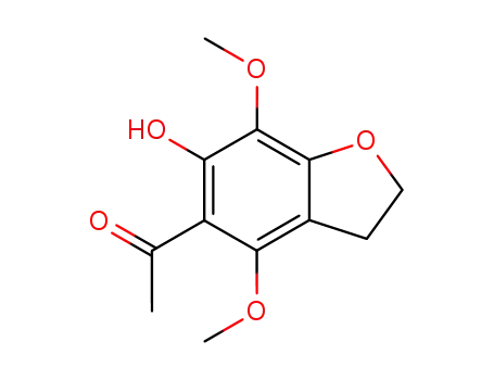 Molecular Structure of 6938-22-3 (1-(6-hydroxy-4,7-dimethoxy-2,3-dihydro-1-benzofuran-5-yl)ethanone)
