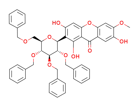 Molecular Structure of 1239694-50-8 (2-C-(2,3,4,6-tetra-O-benzyl-β-D-glucopyranosyl)-6-methoxy-1,3,7-trihydroxyxanthone)