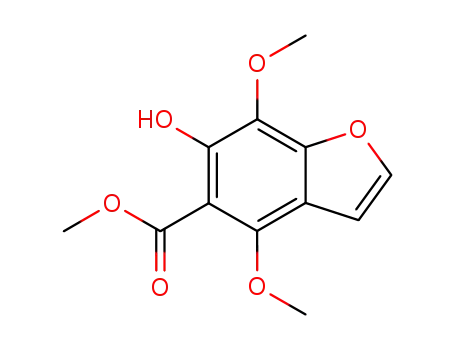 Molecular Structure of 87145-72-0 (5-Benzofurancarboxylic acid, 6-hydroxy-4,7-dimethoxy-, methyl ester)