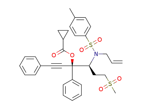 Molecular Structure of 1427520-01-1 ((3S,4S)-4-(N-allyl-4-methylphenylsulfonamido)-6-(methylsulfonyl)-1,3-diphenylhex-1-yn-3-yl cyclopropanecarboxylate)