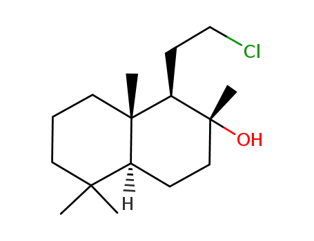 Molecular Structure of 113105-33-2 ((1R,2R,4aS,8aS)-1-(2-Chloro-ethyl)-2,5,5,8a-tetramethyl-decahydro-naphthalen-2-ol)