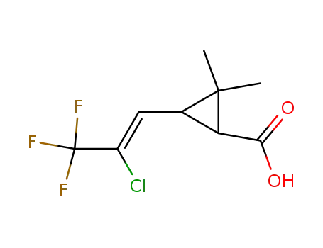Molecular Structure of 850227-76-8 (cis-3-(2-chloro-3,3,3-trifluoroprop-1-ene-1-yl)-2,2-dimethylcyclopropanecarboxylic acid)