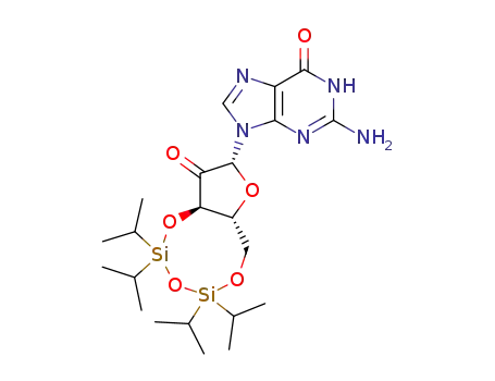 Molecular Structure of 129835-15-0 (2-amino-9-((6aR,8R,9aR)-2,2,4,4-tetraisopropyl-9-oxotetrahydro-6H-furo[3,2-f][1,3,5,2,4]trioxadisilocin-8-yl)-1H-purin-6(9H)-one)