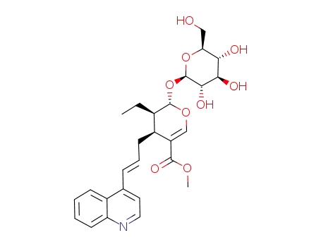 Molecular Structure of 109922-58-9 ((4S,5R,6S)-5-Ethyl-4-((E)-3-quinolin-4-yl-allyl)-6-((2R,3S,4R,5R,6S)-3,4,5-trihydroxy-6-hydroxymethyl-tetrahydro-pyran-2-yloxy)-5,6-dihydro-4H-pyran-3-carboxylic acid methyl ester)