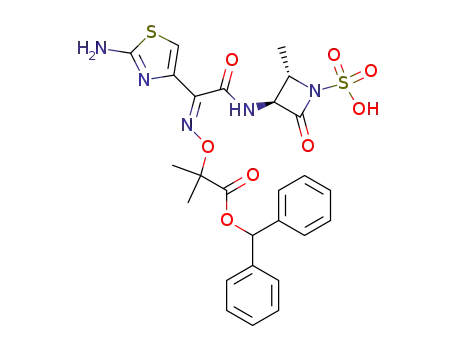Molecular Structure of 123539-91-3 (3-<<(2-amino-4-thiazolyl)-<<1-(diphenylmethoxycarbonyl)-1-methyl ethoxy>-imino>-acetyl>-amino>-4-methyl-2-oxoazetidi-ne-1-sulfonic acid)